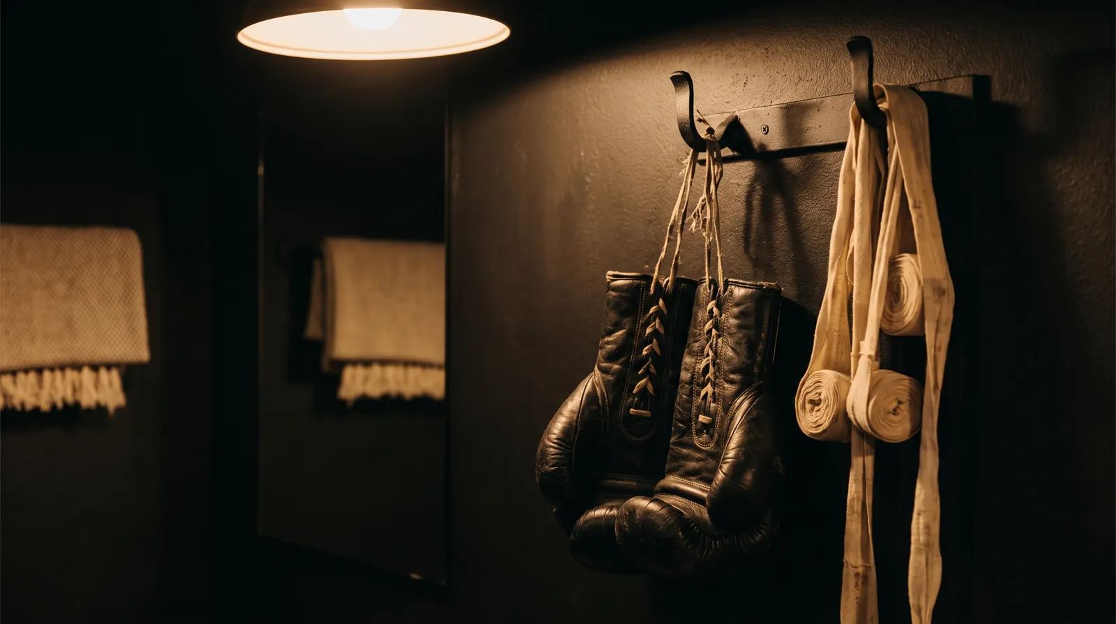 Gants de boxe et bandes accrochés au Container